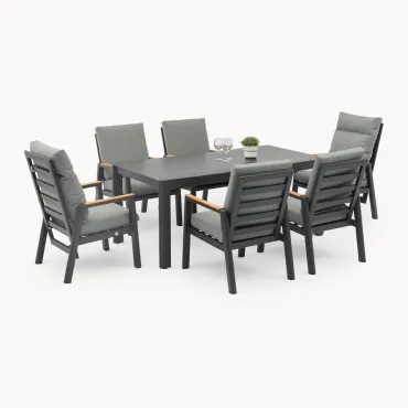 Isaac 6 Seat Aluminium Wood Dining Set - Rectangular Table  - 2