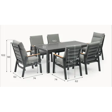 Isaac 6 Seat Aluminium Wood Dining Set - Rectangular Table  - 3