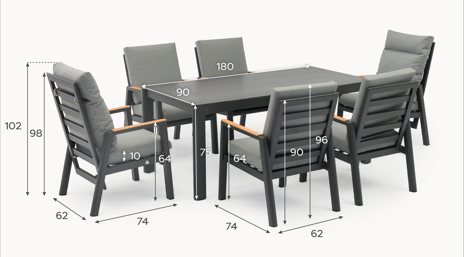 Isaac 6 Seat Aluminium Wood Dining