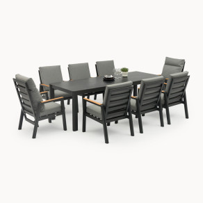 Isaac 8 Seat Aluminium Wood Dining Set - Rectangular Table  - 9