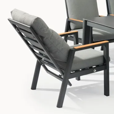 Isaac 8 Seat Aluminium Wood Dining Set with 2 Reclining Chairs