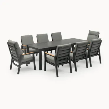 Isaac 8 Seat Aluminium Wood Dining Set - Rectangular Table  - 2