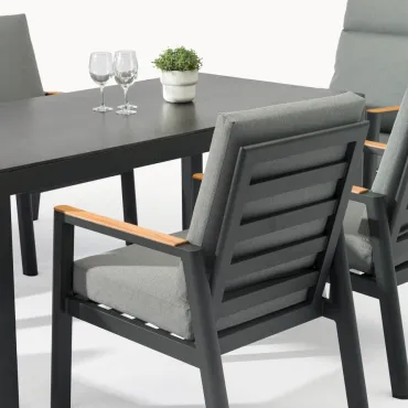 Isaac 8 Seat Aluminium Wood Dining Set with 2 Reclining Chairs