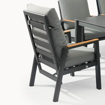 Isaac 8 Seat Aluminium Wood Dining Set with 2 Reclining Chairs