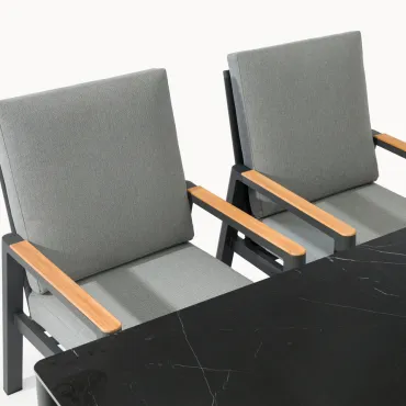 Isaac 8 Seat Aluminium Wood Dining Set - Rectangular Table  - 6