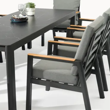 Isaac 8 Seat Aluminium Wood Dining Set with 2 Reclining Chairs
