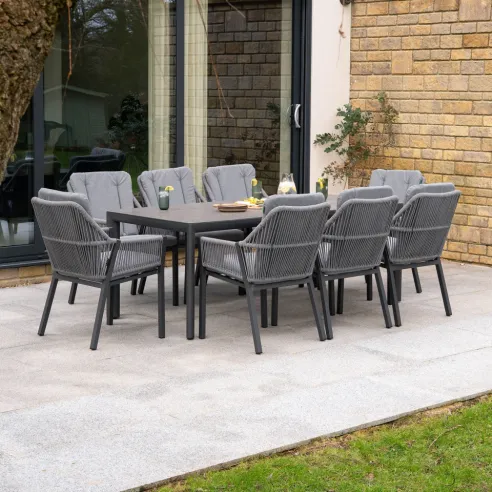 Darcey 8 Seat Rope Aluminium Dining Set - Rectangular Table in Heron Grey - 12 Darcey 8 Seat Rope Aluminium Dining Set - Rectangular Table in Heron Grey - 12