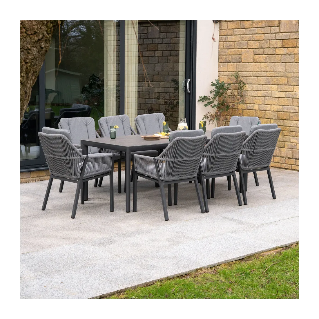Darcey 8 Seat Rope Aluminium Dining Set - Rectangular Table in Heron Grey - 12 Darcey 8 Seat Rope Aluminium Dining Set - Rectangular Table in Heron Grey - 12