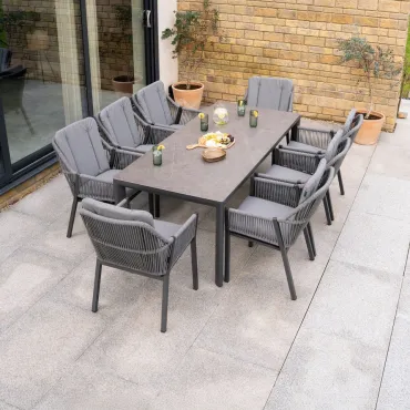 Darcey 8 Seat Rope Aluminium Dining Set - Rectangular Table in Heron Grey  - 3