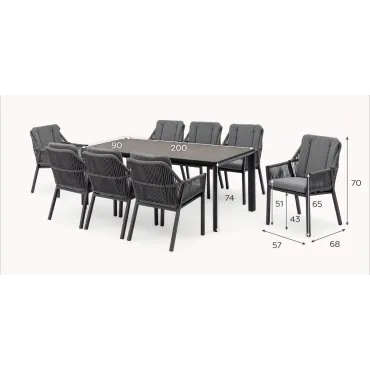 Darcey 8 Seat Rope Aluminium Dining Set