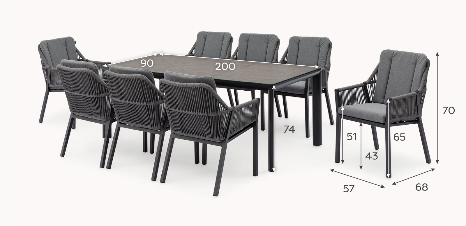 Darcey 8 Seat Rope Aluminium Dining Set