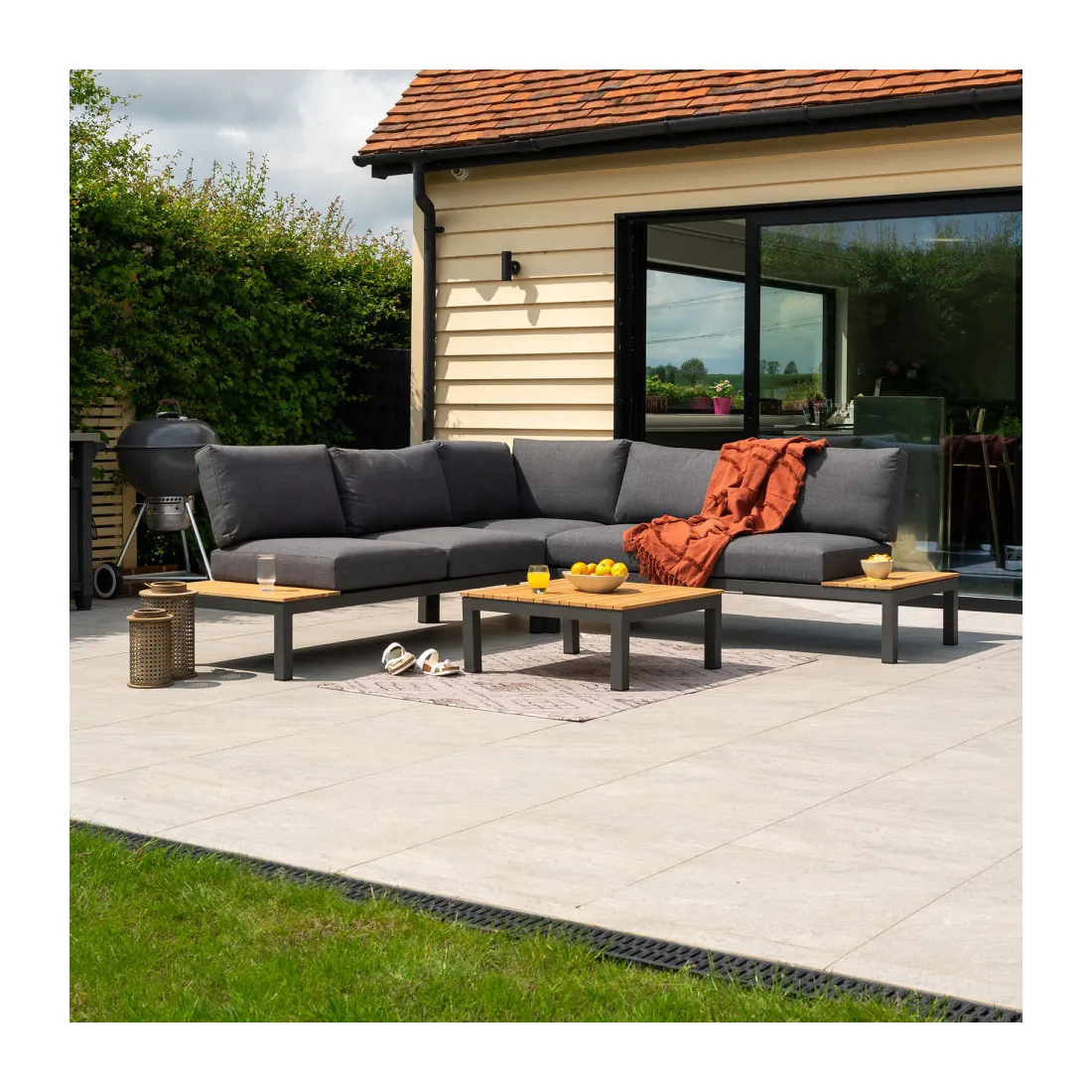 Bella Aluminium Wood Corner Sofa Set in Graphite Grey  - 12