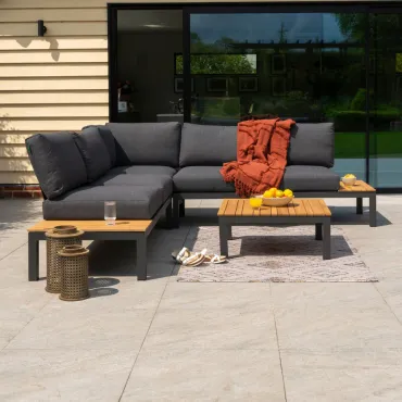 Bella Aluminium Wood Corner Sofa Set in Graphite Grey  - 1