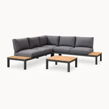 Bella Aluminium Wood Corner Sofa Set