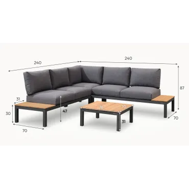Bella Aluminium Wood Corner Sofa Set