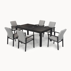 Ralph 6 Seat All Weather Fabric Aluminium Dining Set - Rectangular Table in Ash Grey  - 10
