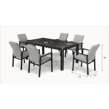 Ralph 6 Seat All Weather Fabric Aluminium Dining Set - Rectangular Table in Ash Grey  - 9