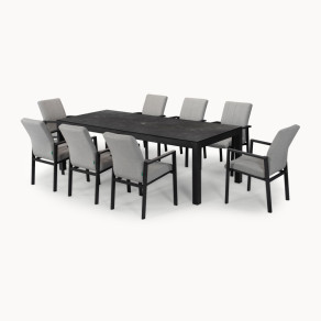 Ralph 8 Seat All Weather Fabric Aluminium Dining Set - Rectangular Table in Ash Grey  - 10
