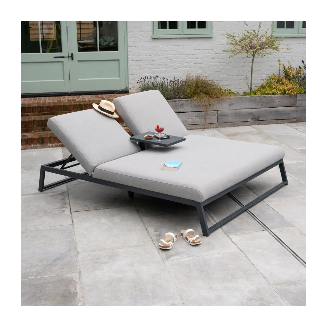 Dani All Weather Fabric Aluminium Double Sun Lounger  - 11