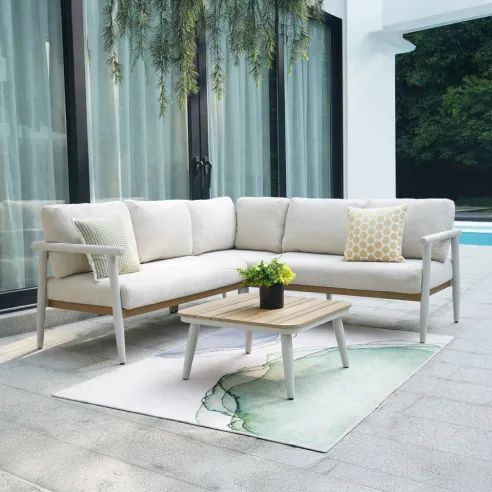 Ava Aluminium Wood Look Corner Sofa Lounge Set in Pebble  - 3
