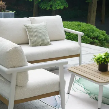 Ava Aluminium Wood Look Corner Sofa Lounge Set
