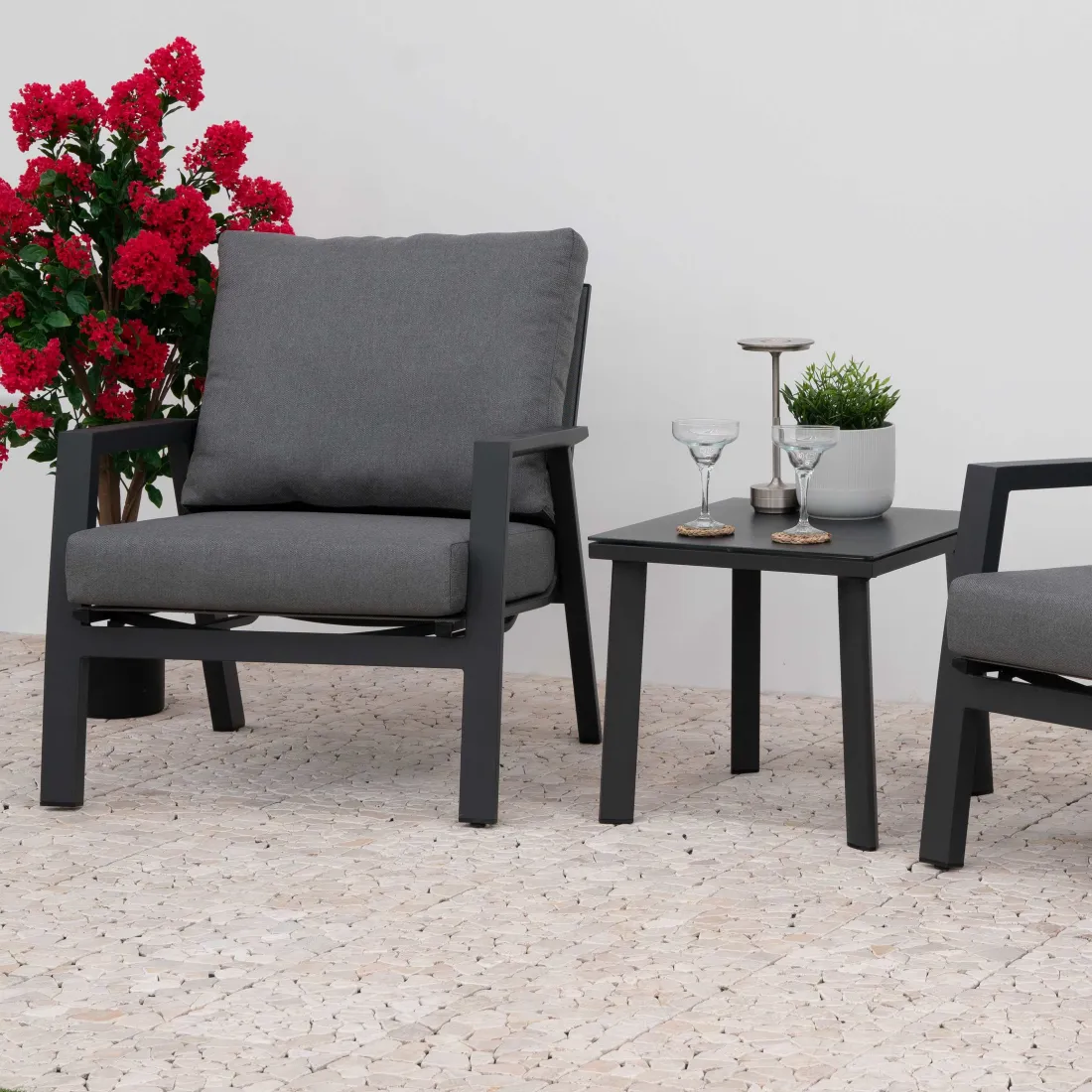 Zara 3pc Lounging Set with Square Side Table - Grey  - 3