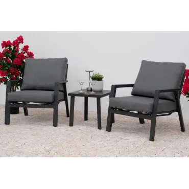 Zara 3pc Lounging Set with Square Side Table - Grey  - 2