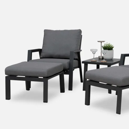 Zara 5pc Lounging Set with Square Side Table - Grey  - 4