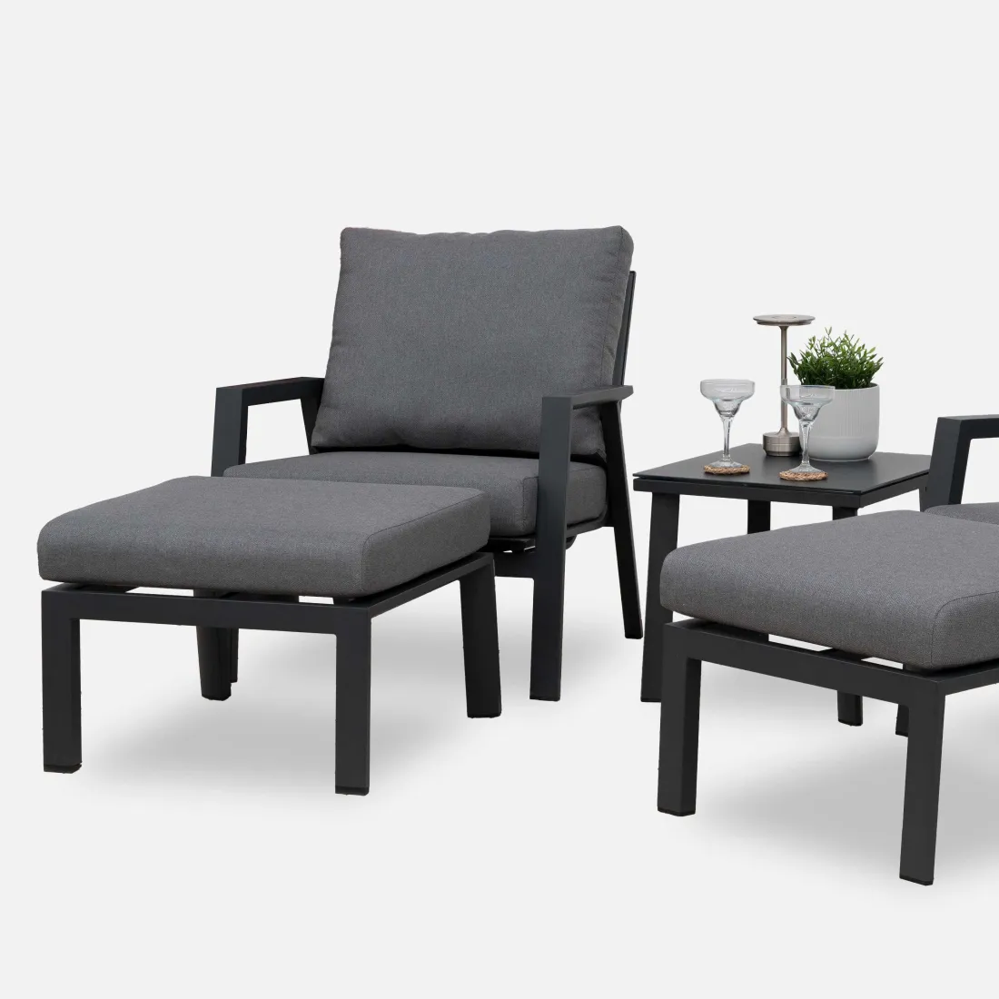 Zara 5pc Lounging Set with Square Side Table - Grey  - 4