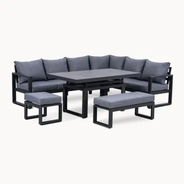 Maxwell L-Shape Corner Lounge Dining Set - Rising Table in Graphite Grey  - 2
