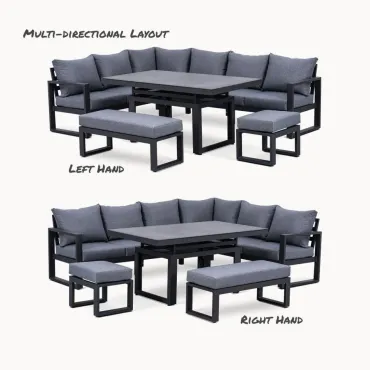 Maxwell L-Shape Corner Lounge Dining Set - Rising Table in Graphite Grey  - 7