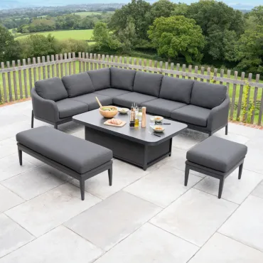 Duke Corner Fabric Dining Set with Benches - Rising Table