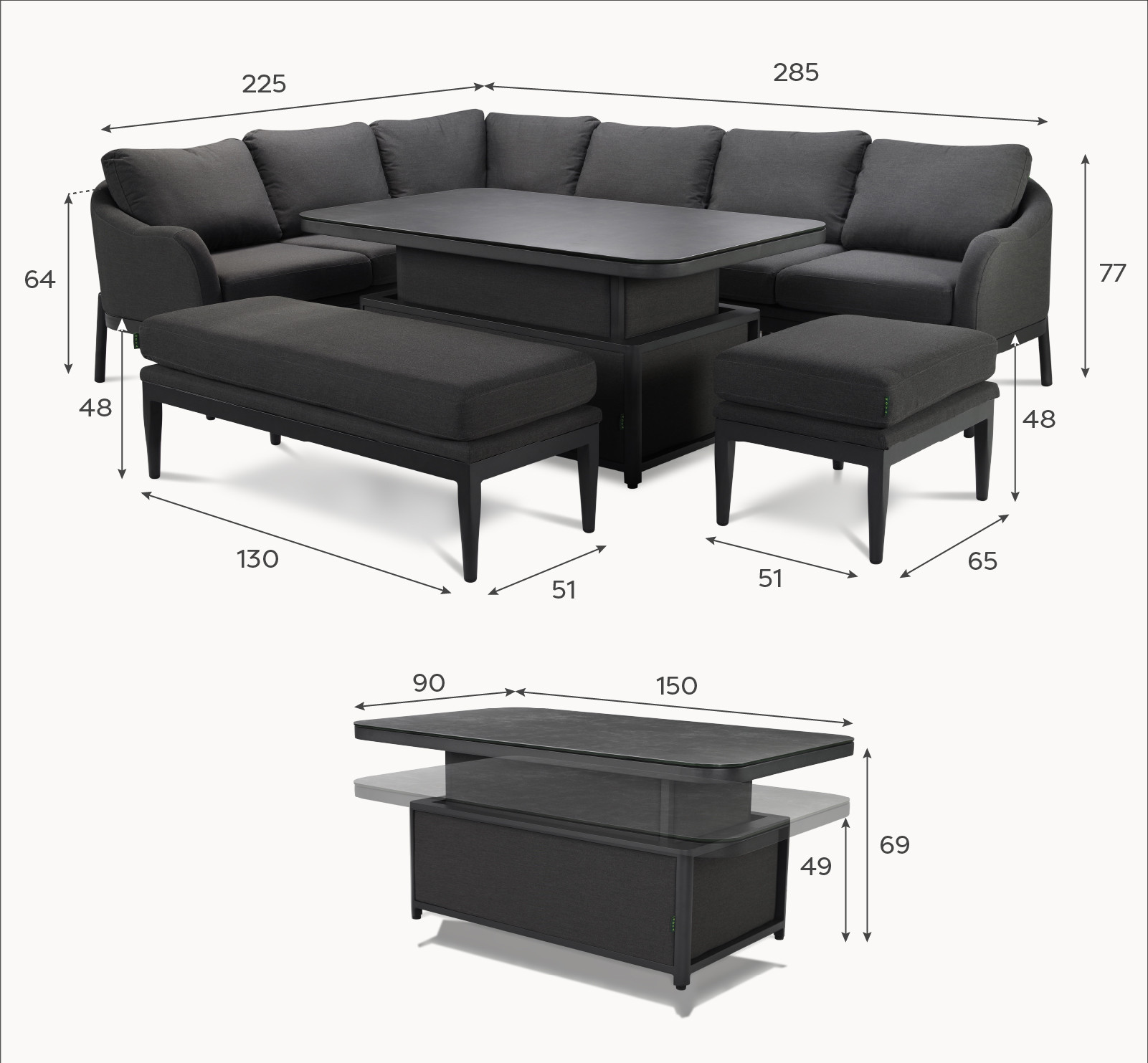 Duke Corner Fabric Aluminium Dining