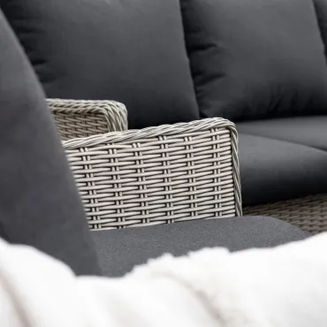 Talia 3 Seater Rattan Dining Set with 2 Armchairs & Bench - Rising Table