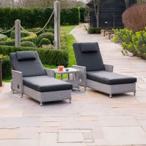 Talia Rattan Grande Reclining Sun Lounger Set of 2 and Side Table  - 2