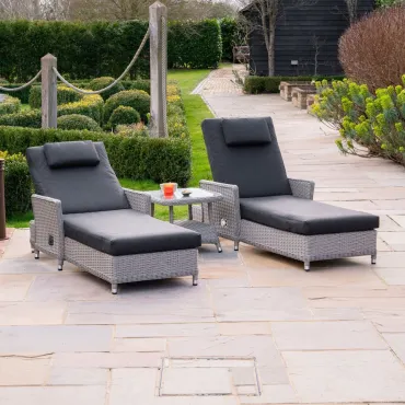 Talia Rattan Grande Reclining Sun Lounger Set of 2 & Side Table