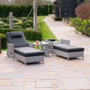 Talia Rattan Grande Reclining Sun Lounger Set of 2 and Side Table