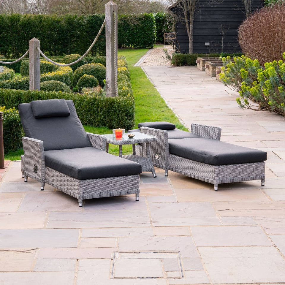 Talia Rattan Grande Reclining Sun Lounger Set of 2 & Side Table