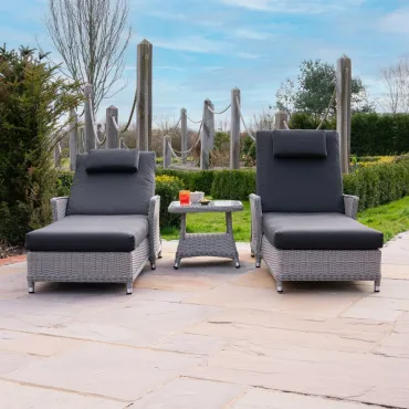 Talia Rattan Grande Reclining Sun Lounger Set of 2 & Side Table