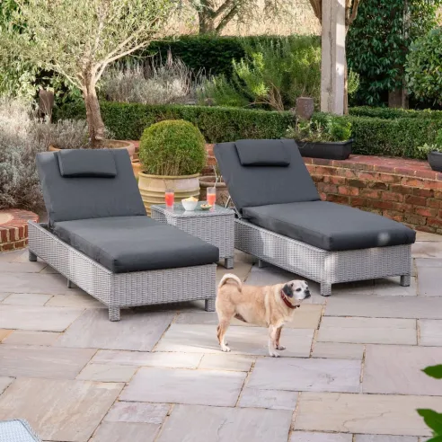 Talia Rattan Sun Lounger Set of 2 and Side Table - 2 Talia Rattan Sun Lounger Set of 2 and Side Table - 2