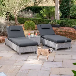 Talia Rattan Sun Lounger Set of 2 and Side Table  - 2