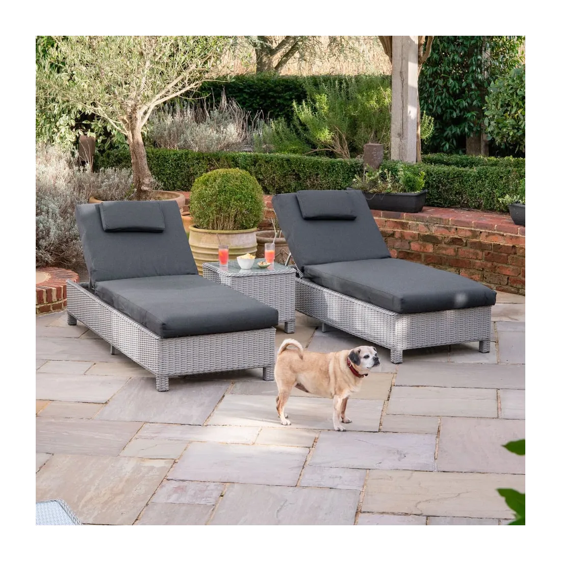 Talia Rattan Sun Lounger Set of 2 and Side Table - 2 Talia Rattan Sun Lounger Set of 2 and Side Table - 2