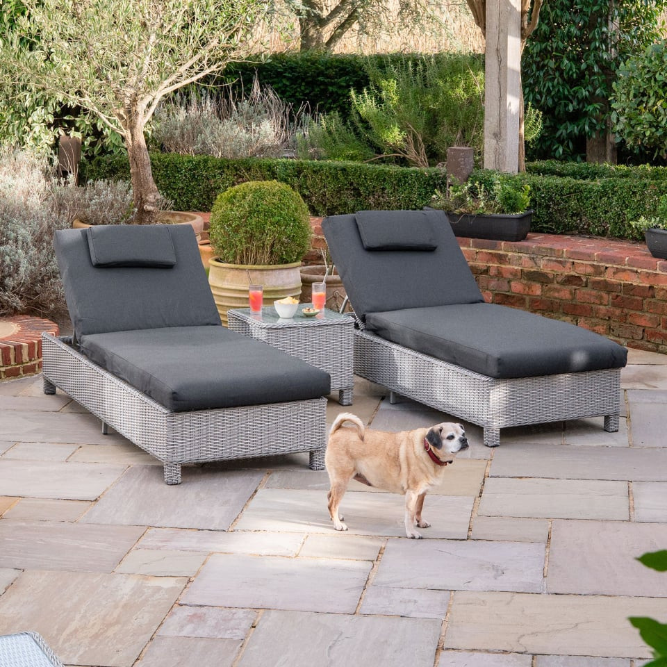 Talia Rattan Sun Lounger Set of 2 & Side Table