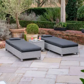 Talia Rattan Sun Lounger Set of 2 & Side Table