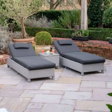 Talia Rattan Sun Lounger Set of 2 and Side Table  - 3