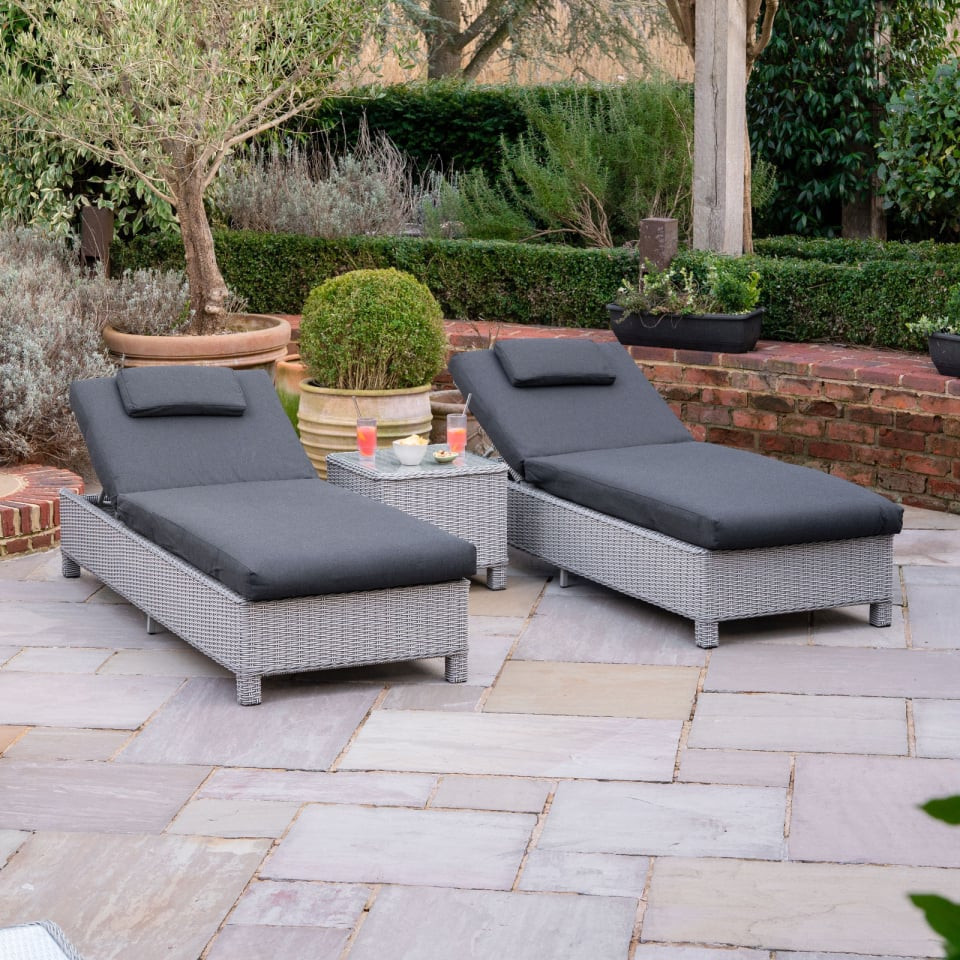 Talia Rattan Sun Lounger Set of 2 & Side Table