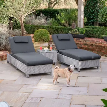 Talia Rattan Sun Lounger Set of 2 & Side Table