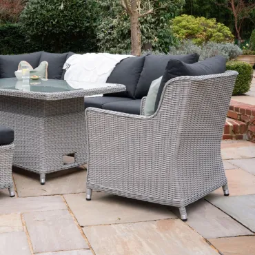 Talia L-Shaped Rattan Dining Set with Armchair & Bench - Rising Table