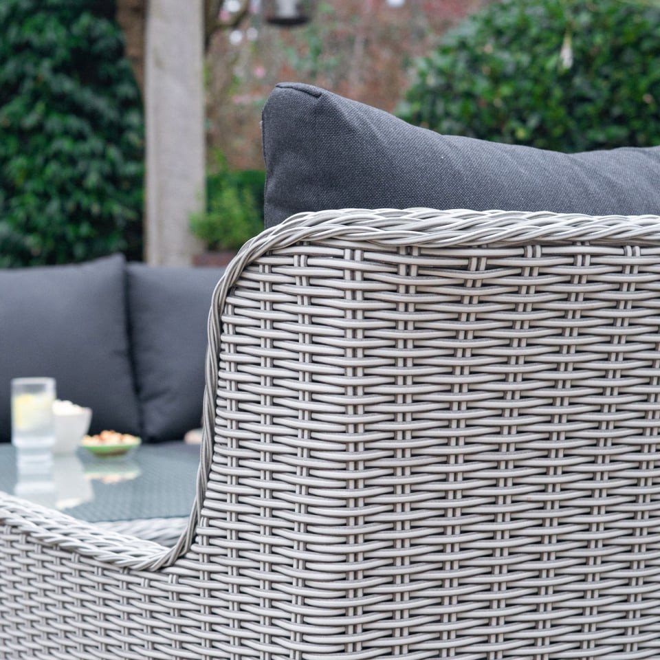 Talia L-Shaped Rattan Dining Set with Armchair & Bench - Rising Table