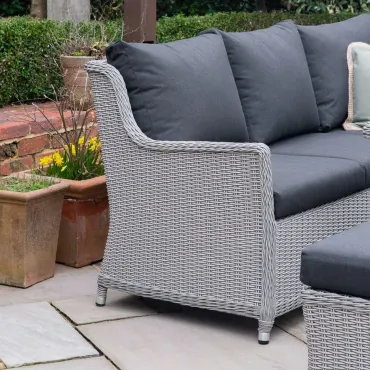 Talia L-Shaped Rattan Dining Set with Armchair & Bench - Rising Table